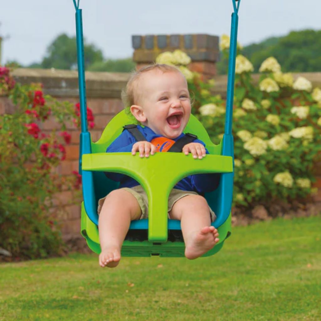 What are the safety features of a baby swing